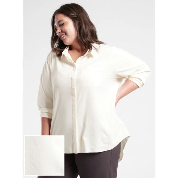 Athleta Womens Urbanite Top 3X Textured Long Sleeve Button Up‎ Shirt Sea Salt - Picture 1 of 13